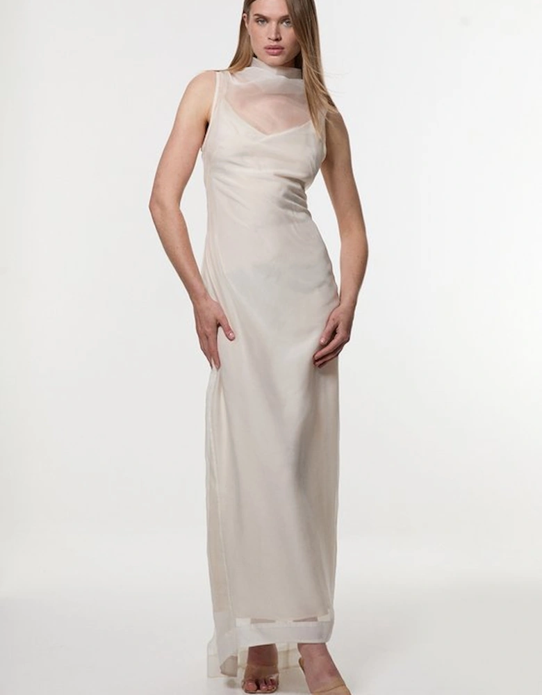 Digital Ophelia Organdie High Neck Maxi Dress