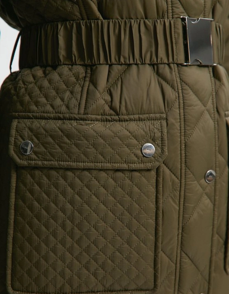 Petite Quilted Hooded Longline Coat