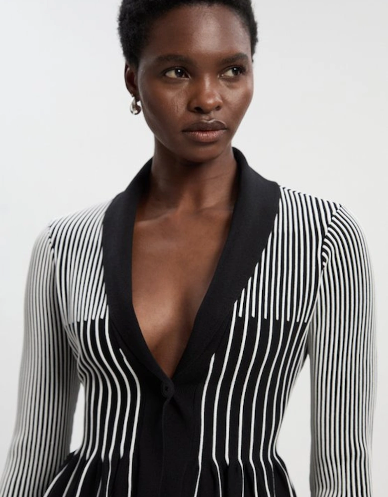Contrast Stripe Peplum Knitted Jacket