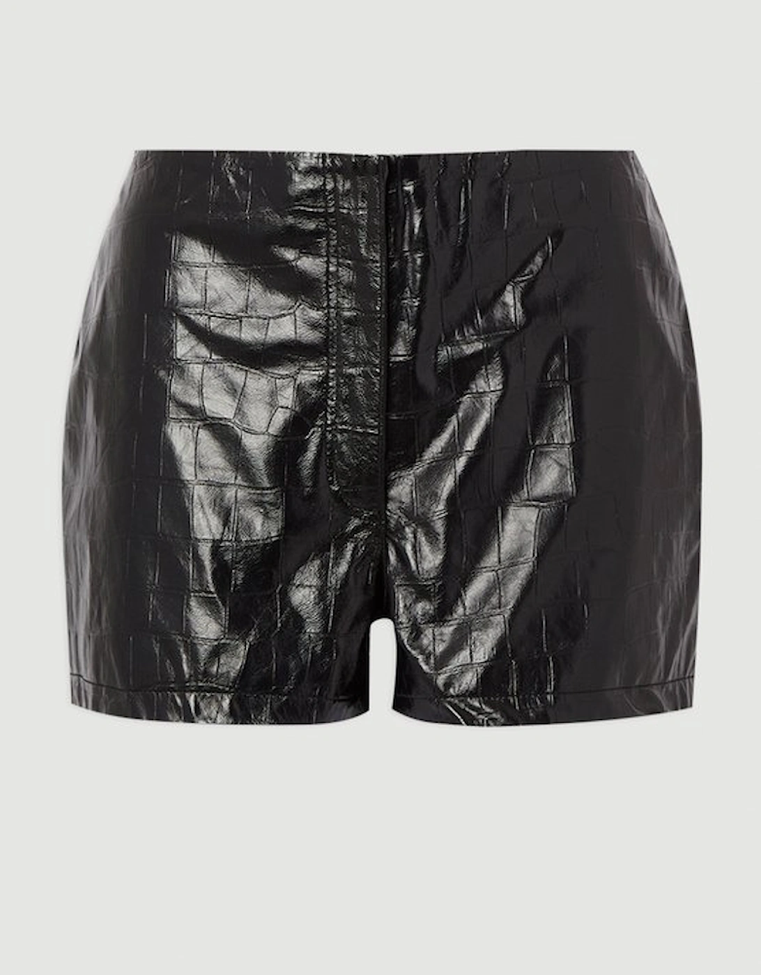 High Shine Croc Embossed Leather Mini Shorts