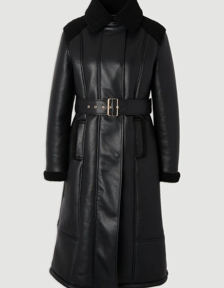 Plus Size Faux Fur Aviator Longline Coat