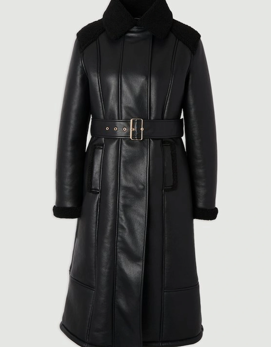 Plus Size Faux Fur Aviator Longline Coat