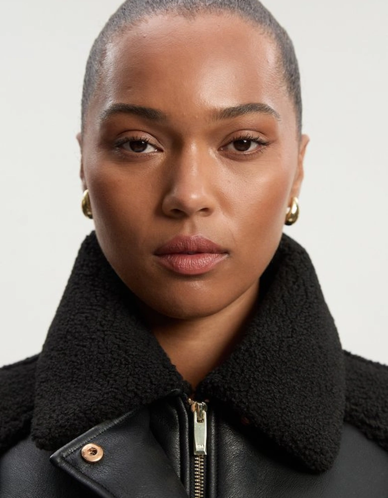 Plus Size Faux Fur Aviator Longline Coat