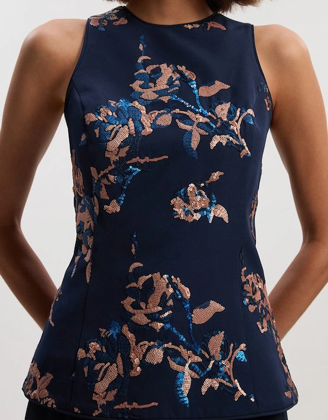 Satin Sequin And Embroidery Woven Top