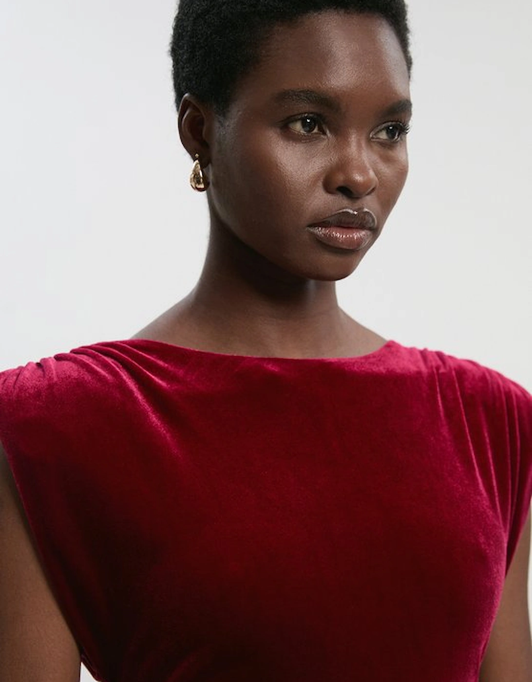 Stretch Velvet Strong Shoulder Jumpsuit