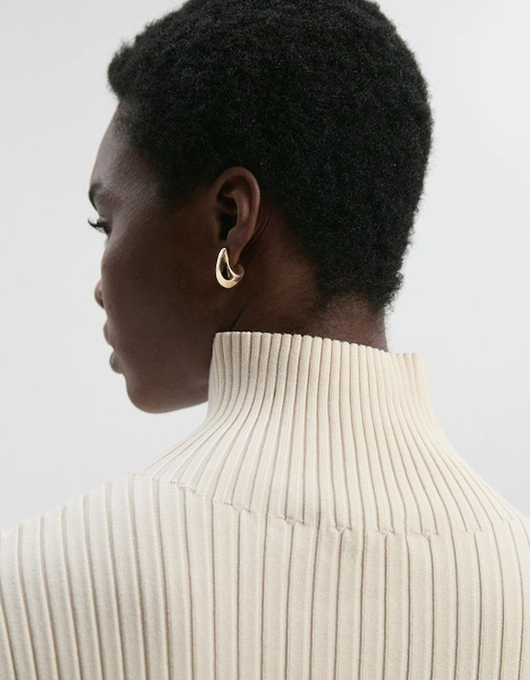 Rib High Neck Longline Knitted Top