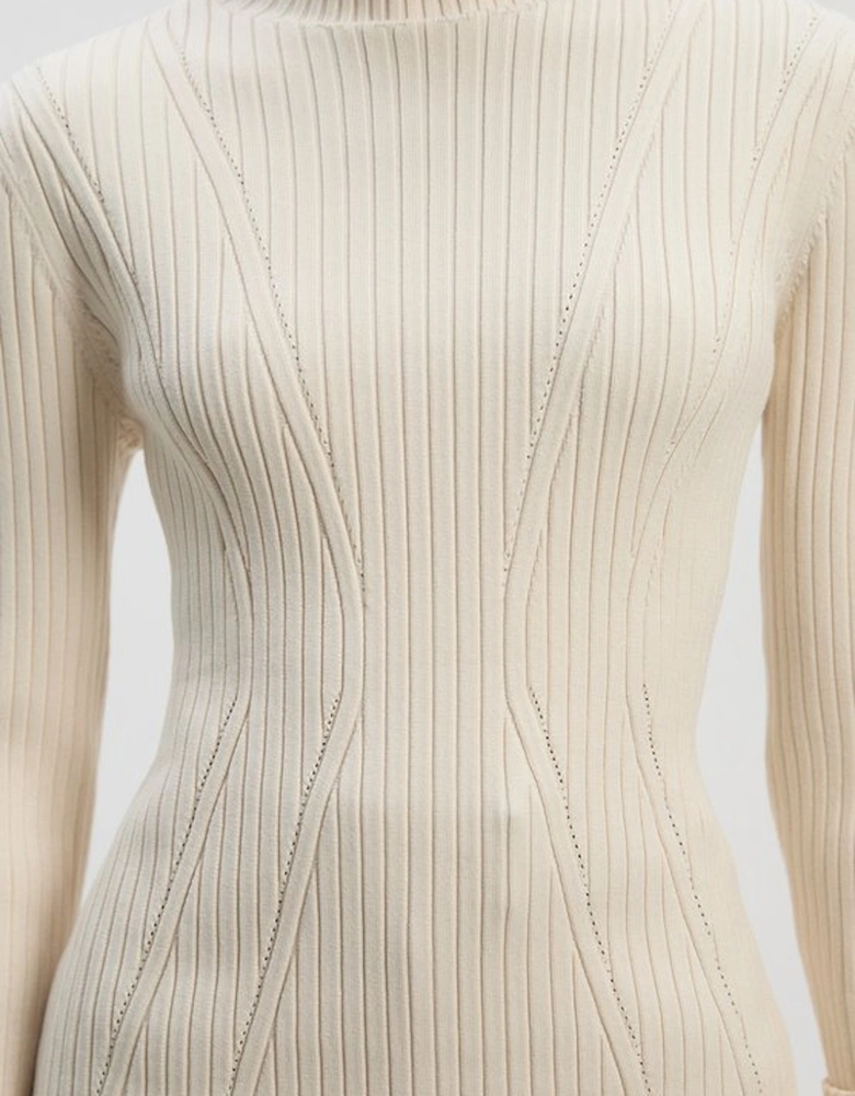 Rib High Neck Longline Knitted Top