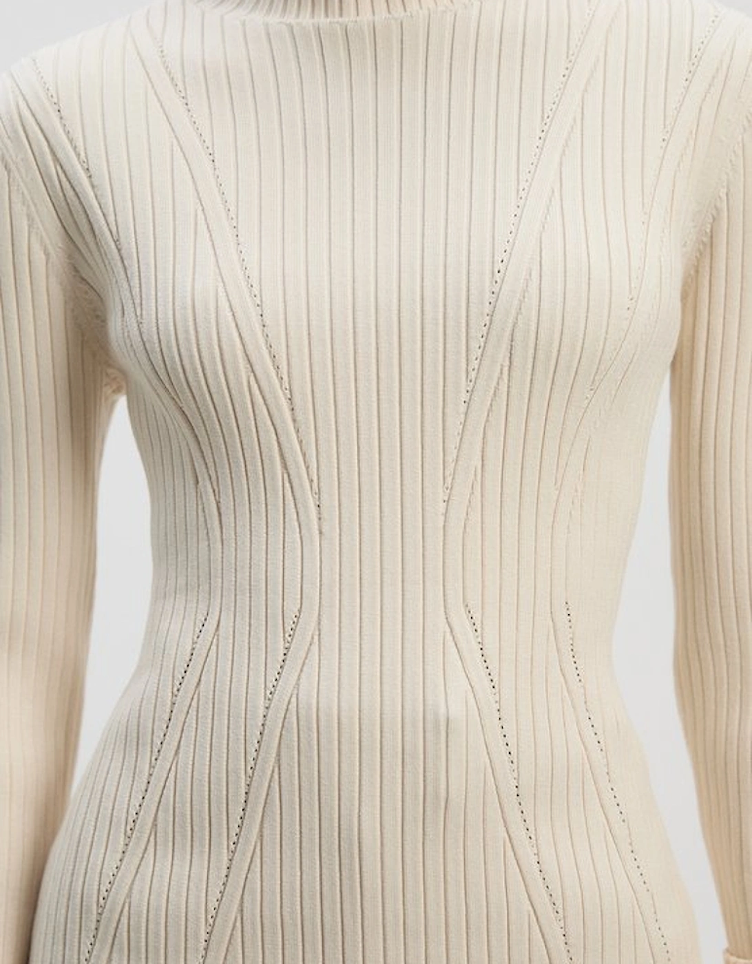 Rib High Neck Longline Knitted Top