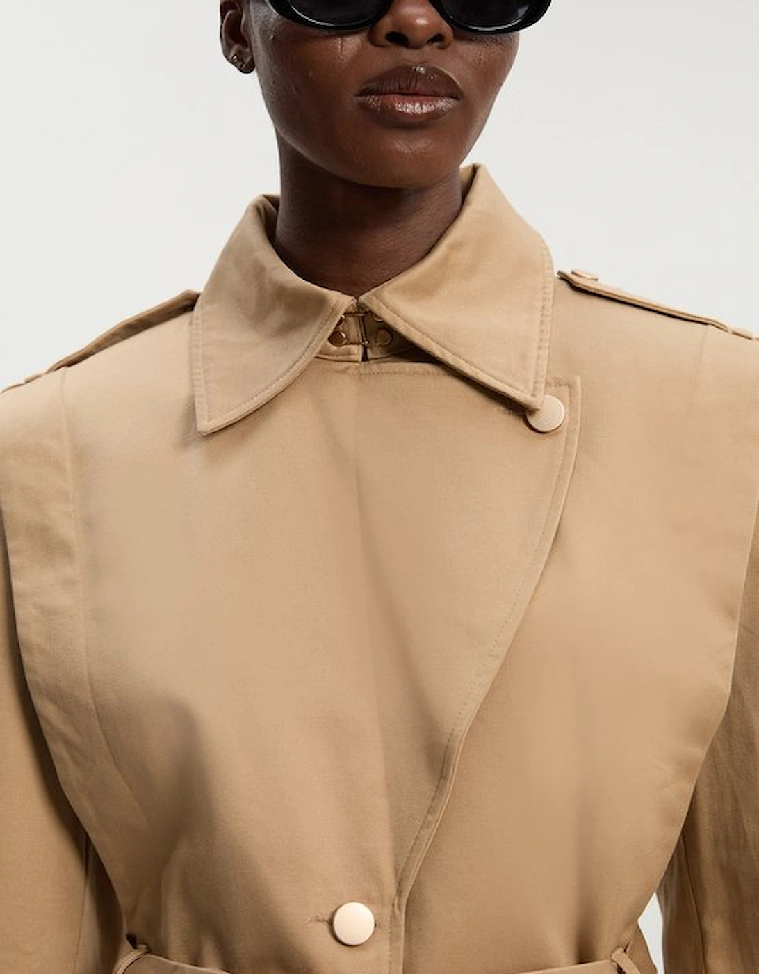 Strong Shoulder Belted Midi Trench Coat