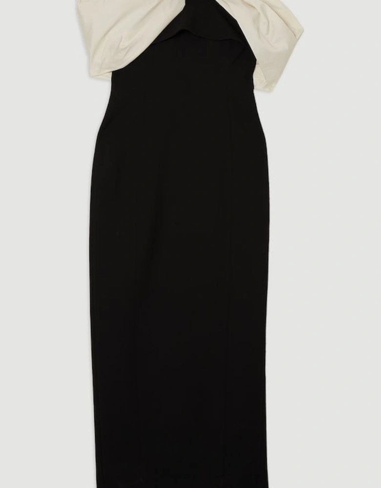 Clean Tailored Taffeta Mix Contrast Drama Sleeve Maxi Dress
