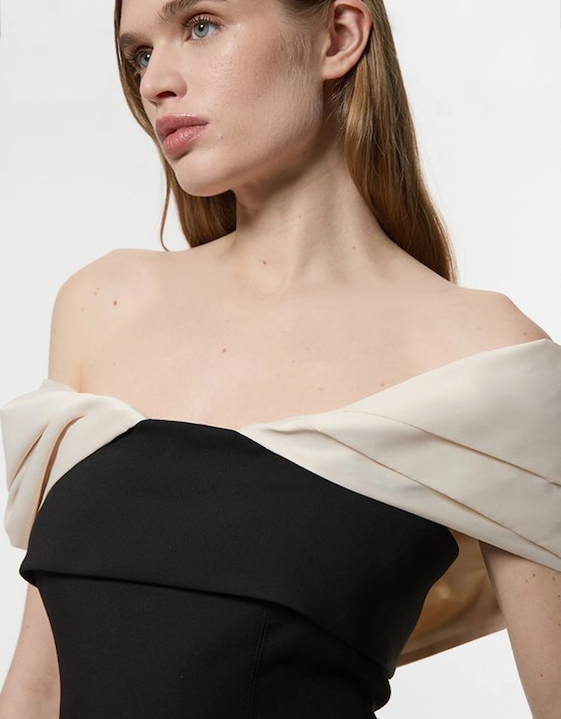 Clean Tailored Taffeta Mix Contrast Drama Sleeve Maxi Dress