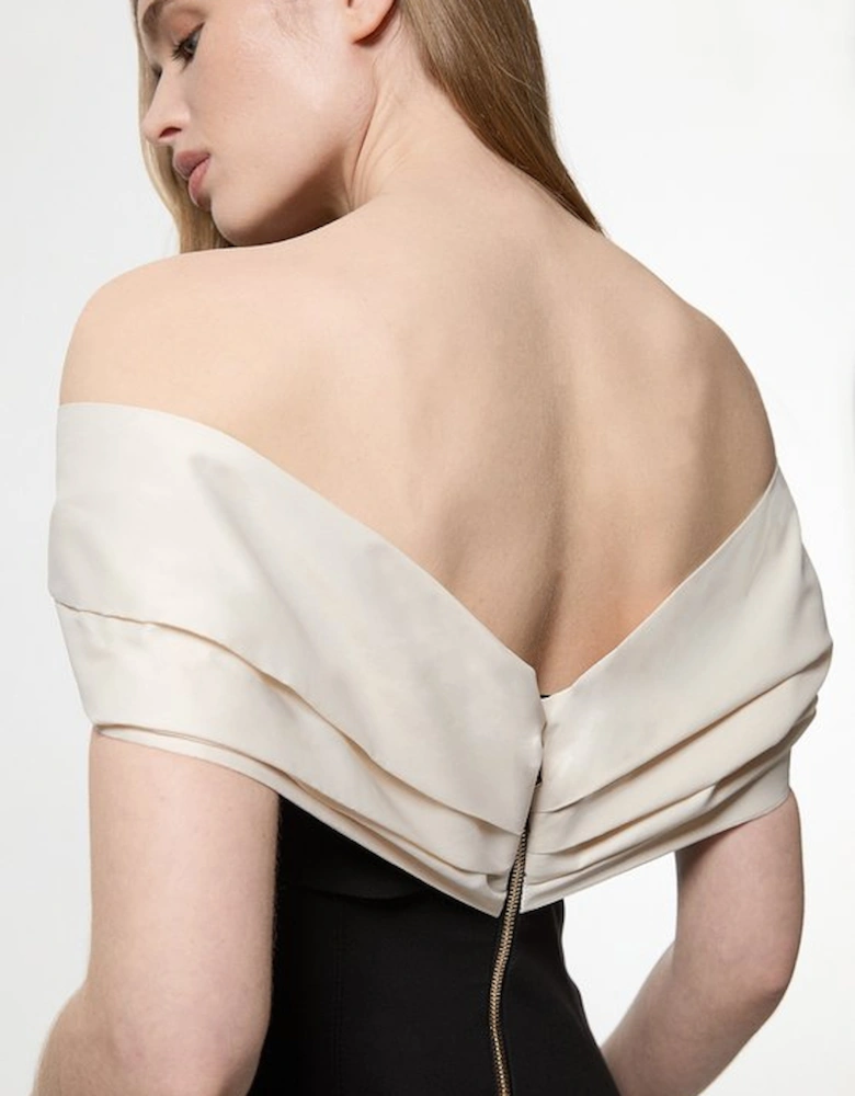 Clean Tailored Taffeta Mix Contrast Drama Sleeve Maxi Dress