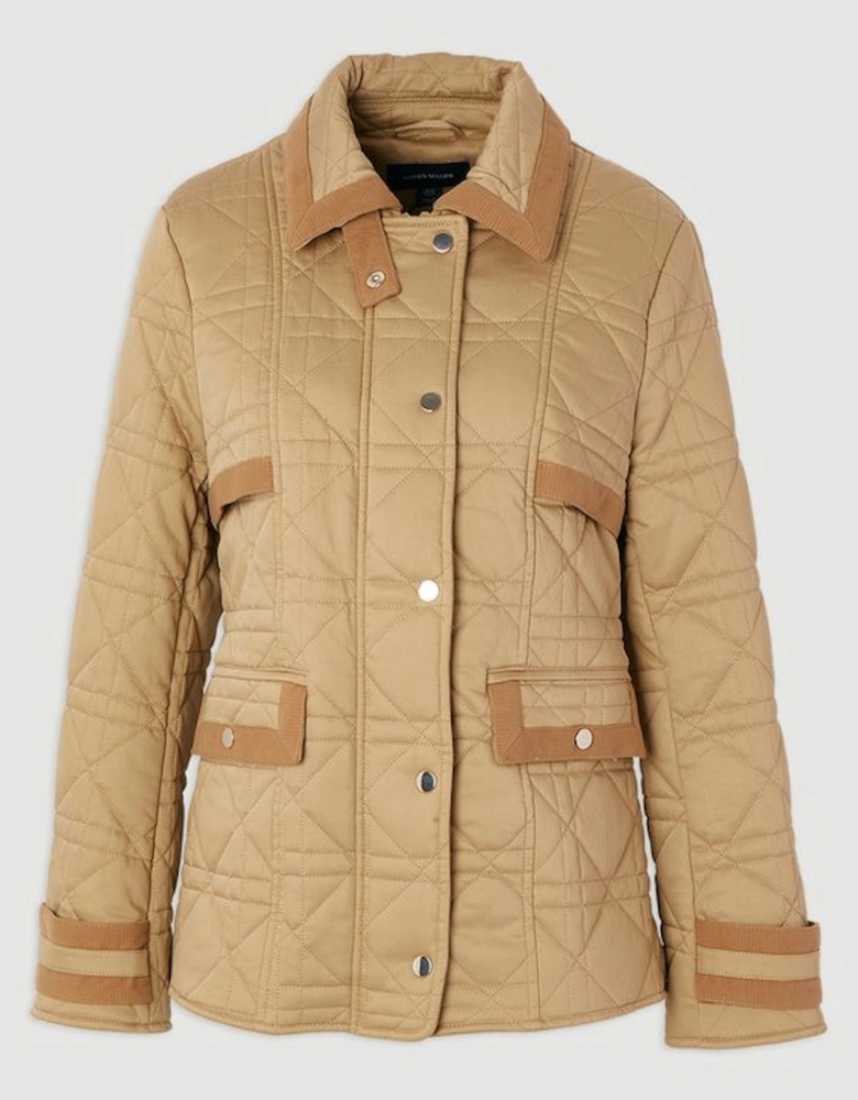 Quilted Padded Cord Mix Short Coat