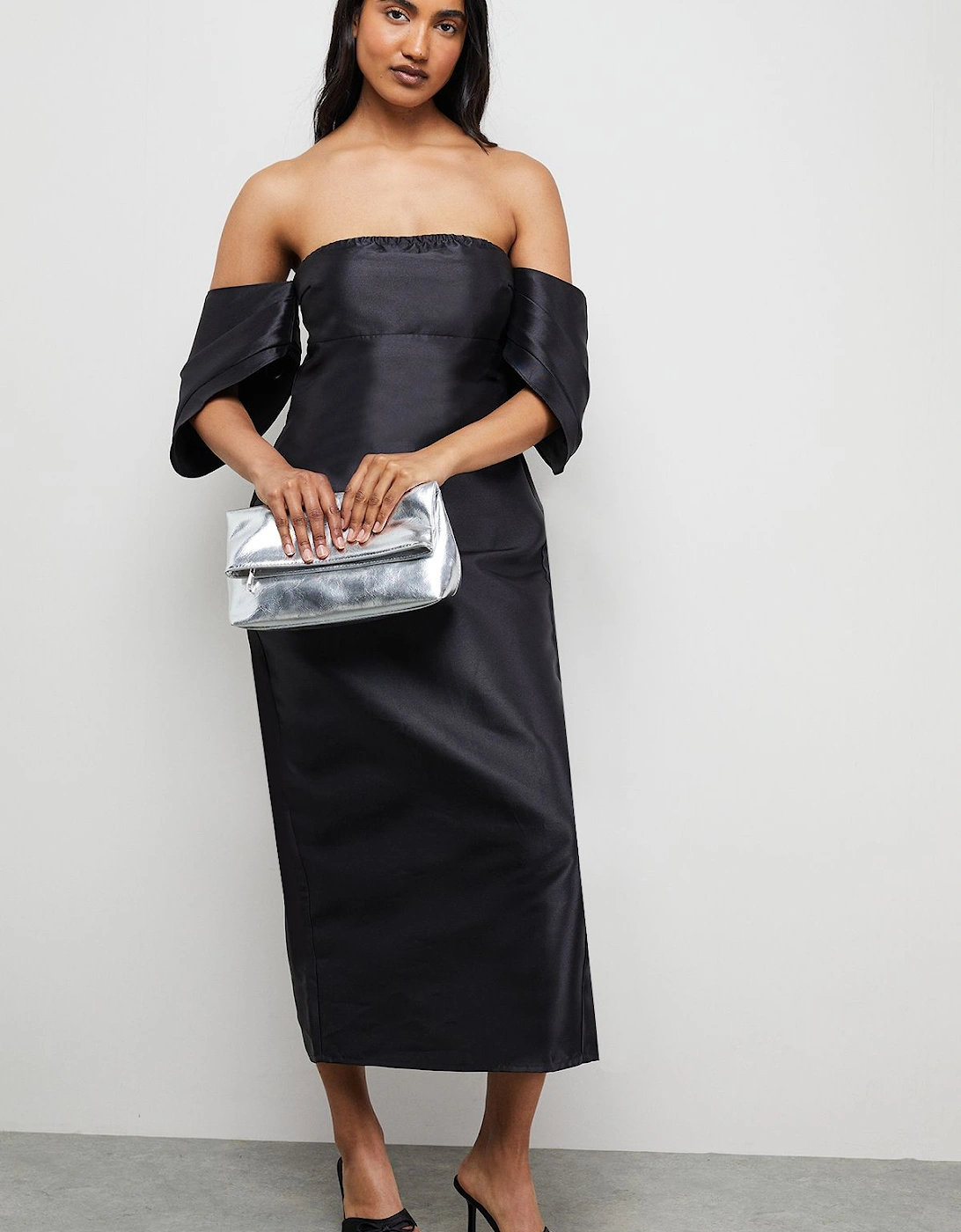 Structured Puff Sleeve Bardot Midi Dress, 2 of 1