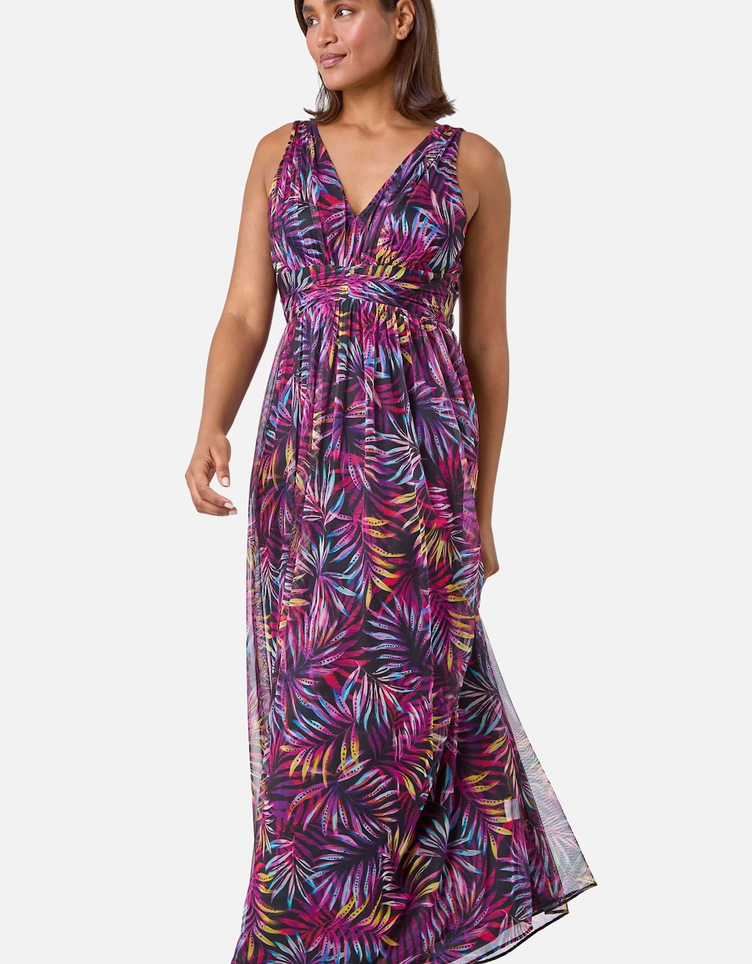 Palm Print Mesh Overlay Maxi Dress, 2 of 1