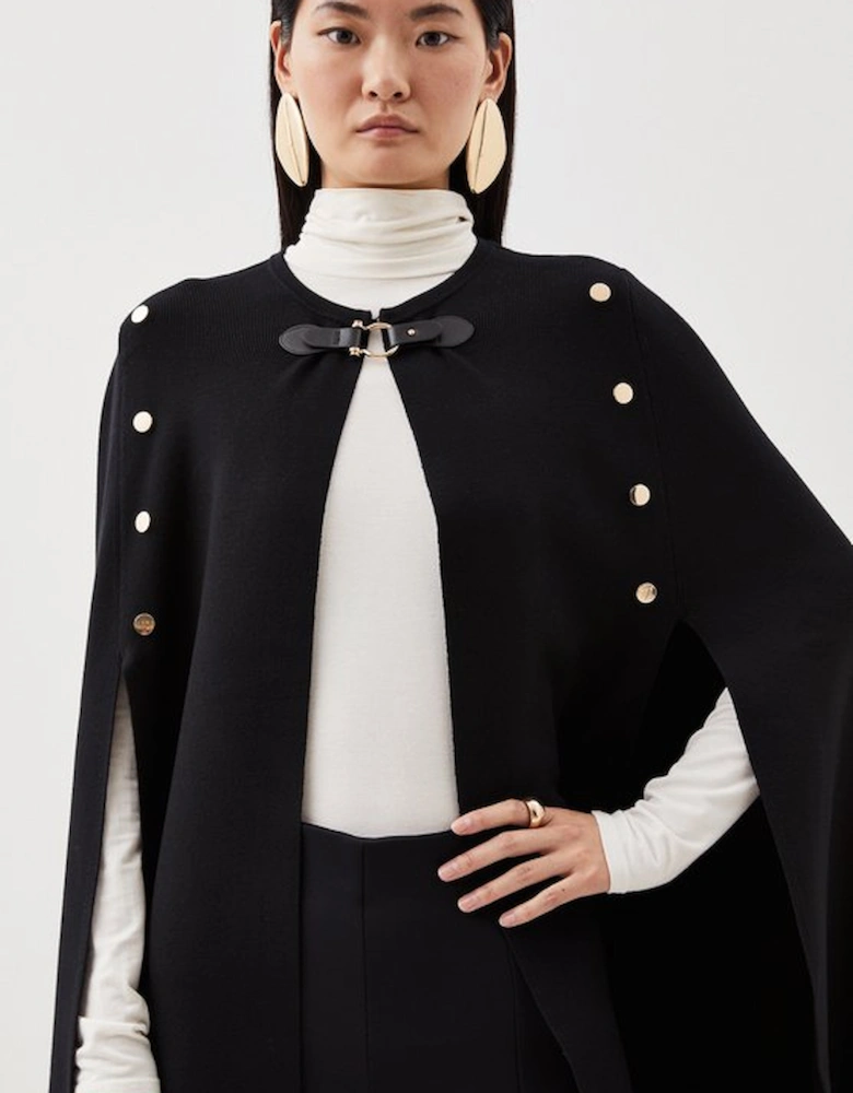 Viscose Blend Military Knit Longline Cape