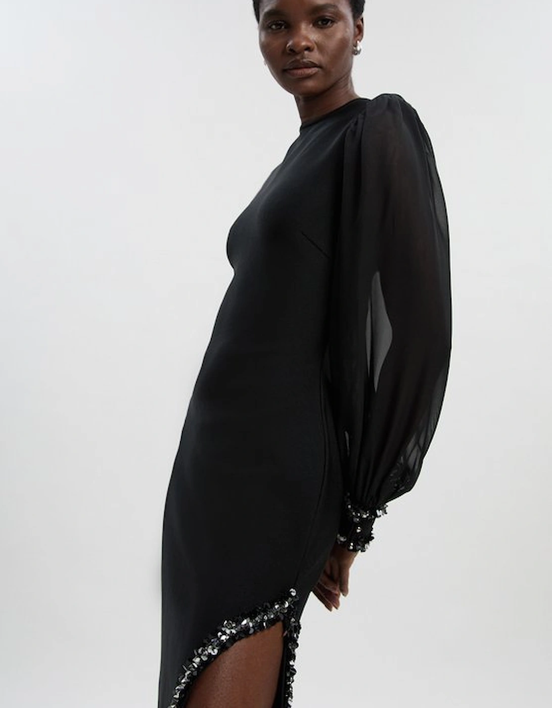 Petite Embellished Figure Form And Chiffon Sleeve Midi Dress