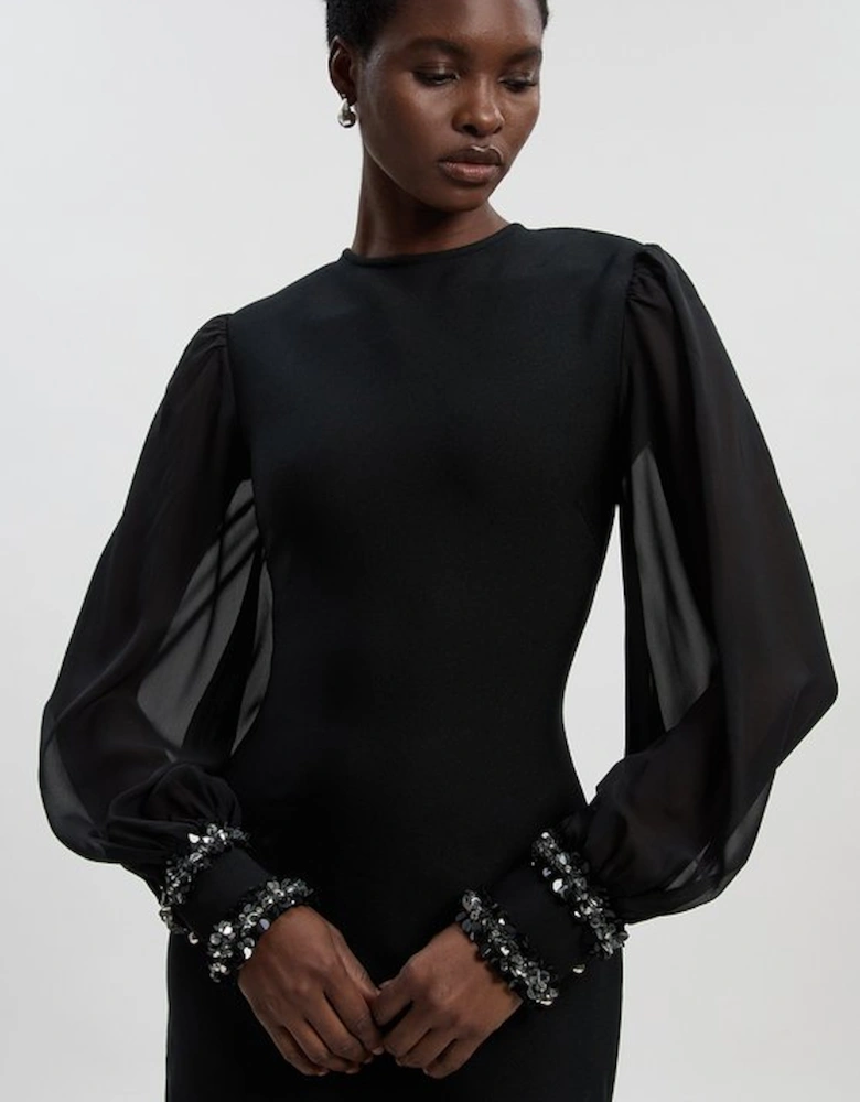 Petite Embellished Figure Form And Chiffon Sleeve Midi Dress