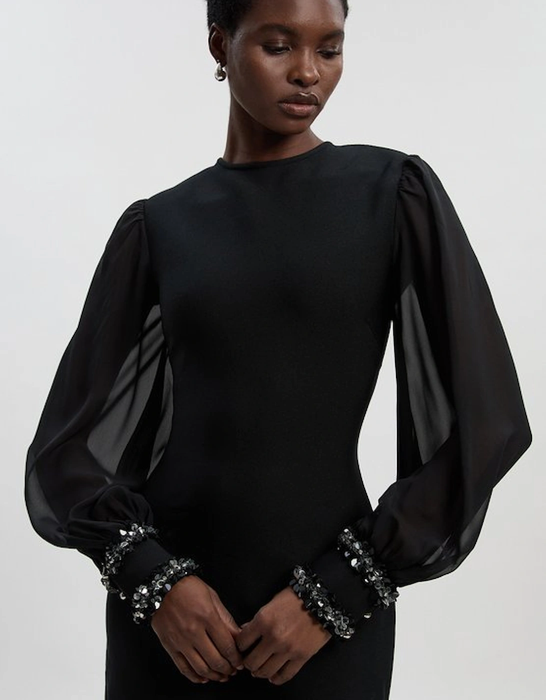 Petite Embellished Figure Form And Chiffon Sleeve Midi Dress