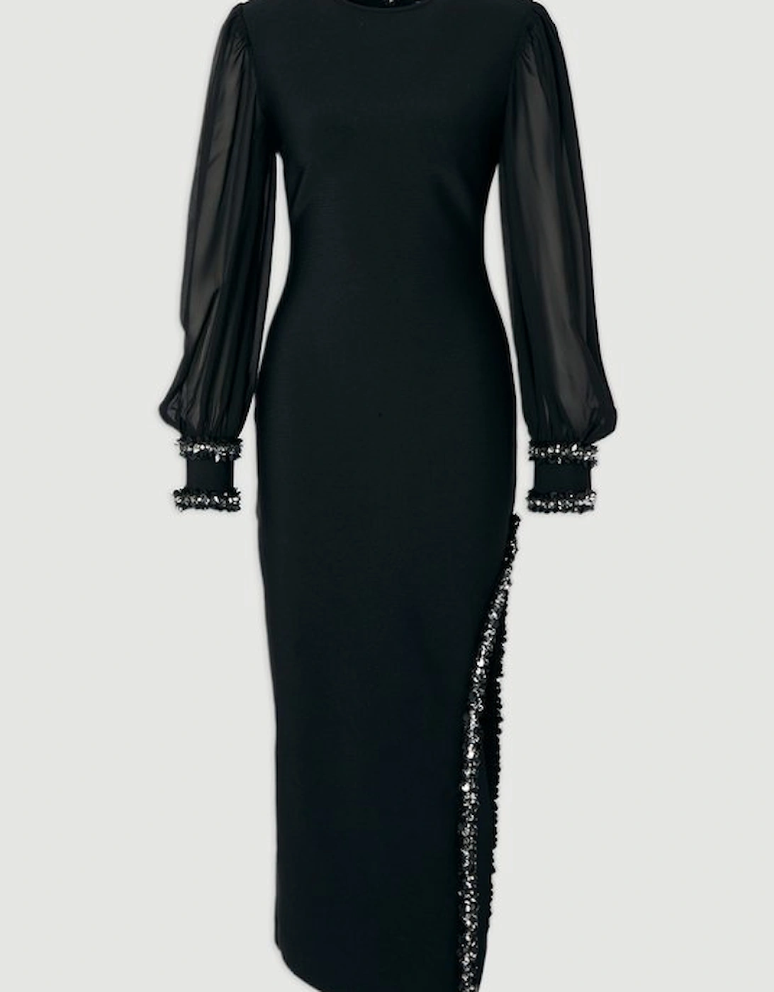 Petite Embellished Figure Form And Chiffon Sleeve Midi Dress