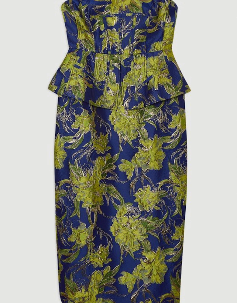 Petite Floral Jacquard Tailored Midi Pencil Dress
