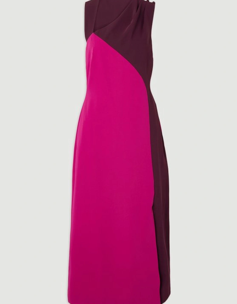 Soft Tailored Colour Block Halter Neck Midi Dress