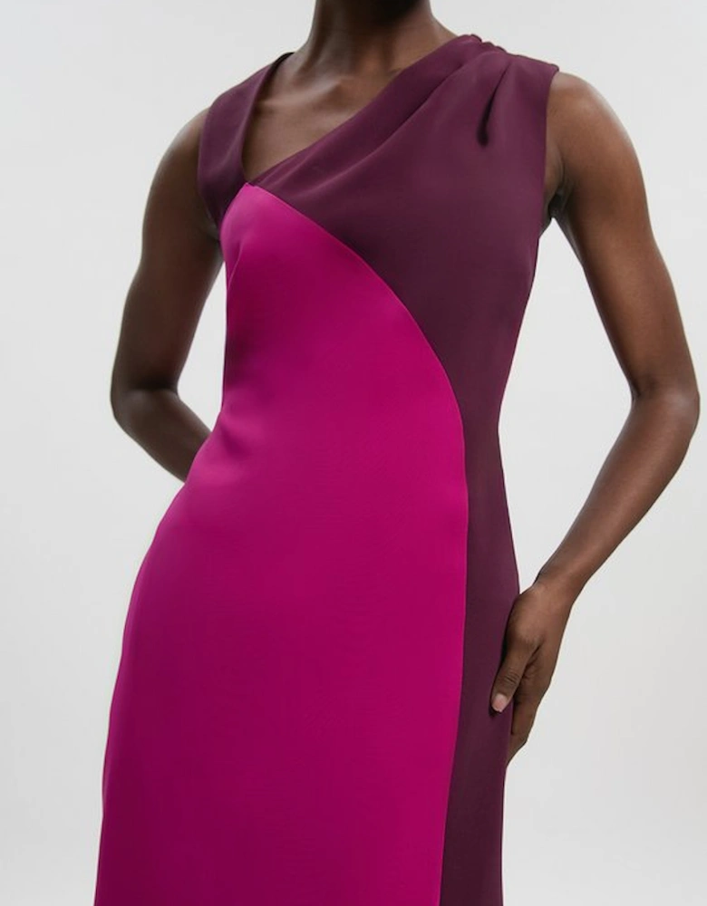 Soft Tailored Colour Block Halter Neck Midi Dress