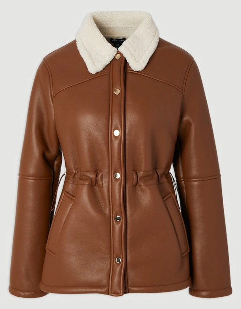 Faux Fur Collar Waisted Coat