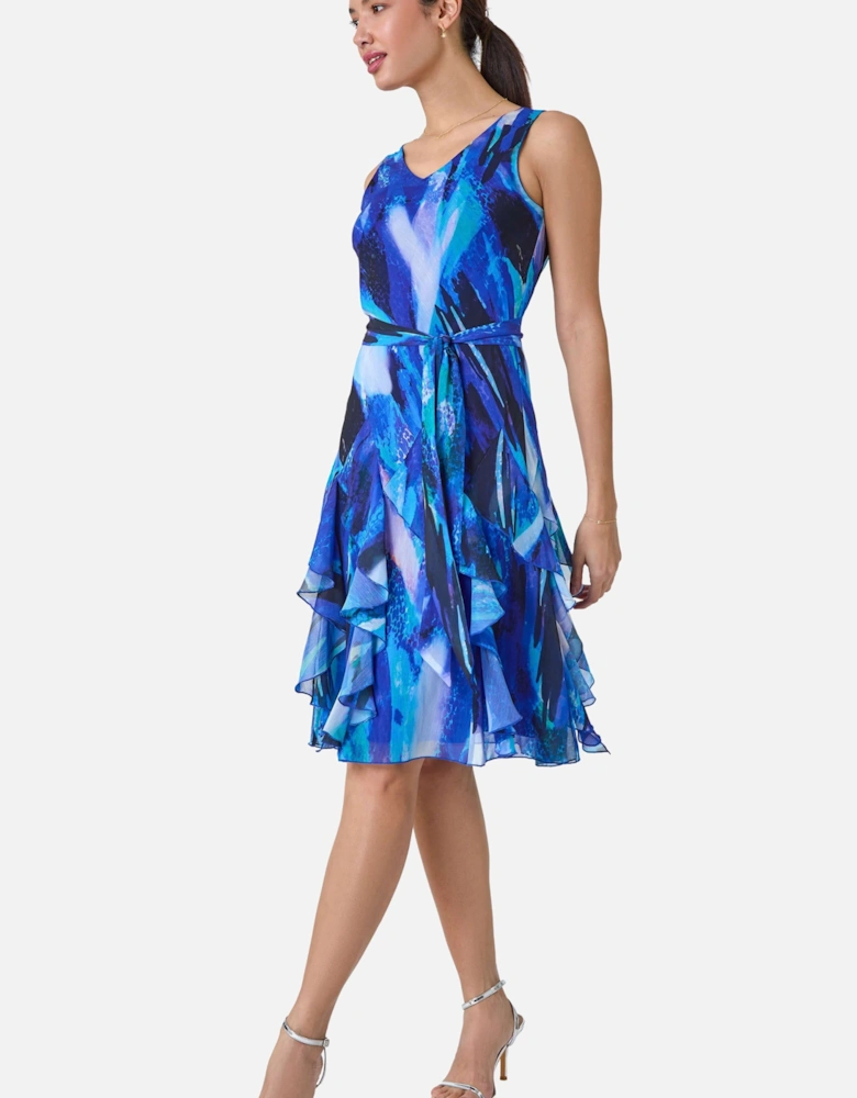 Abstract Print Frill Detail Dress