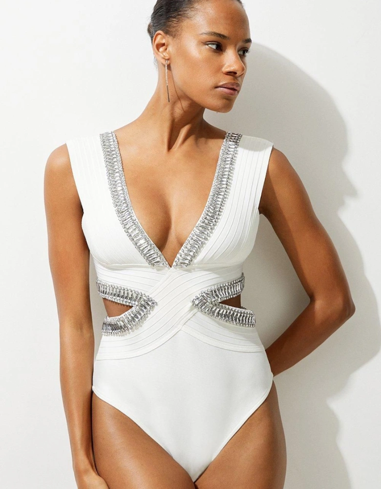 Bandage Embellished Trim Cut Out Swimsuit