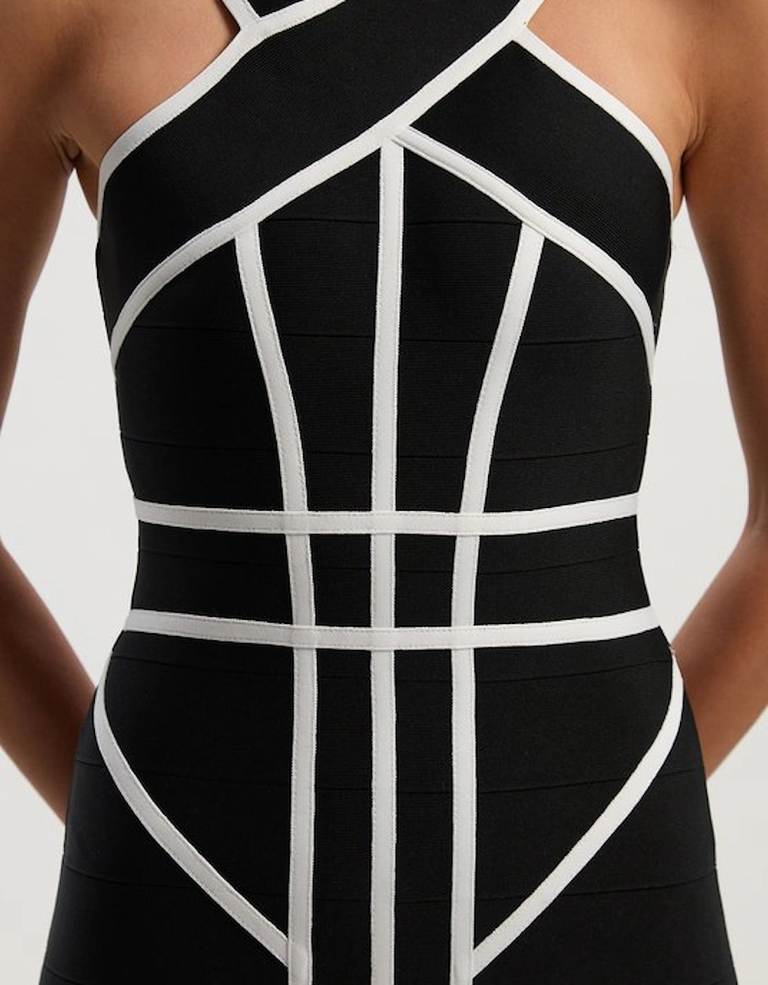 Bandage Knit Contrast Cross Front Dress