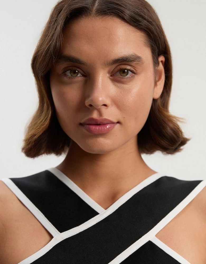 Bandage Knit Contrast Cross Front Dress