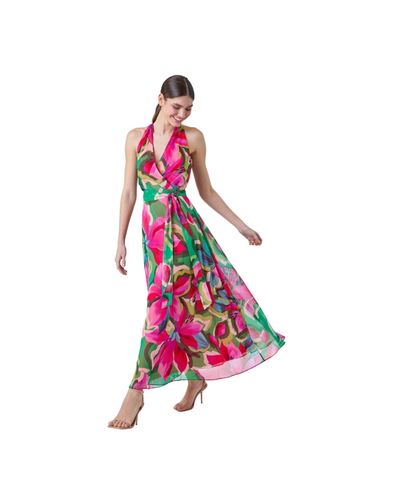 Floral Print Halterneck Maxi Dress