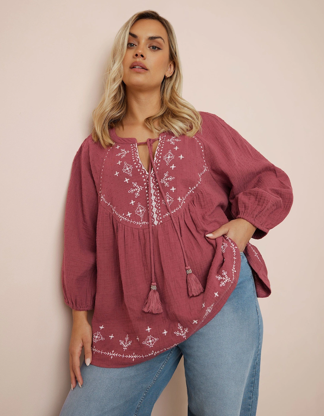 Embroidered Tie Neck Blouse, 2 of 1