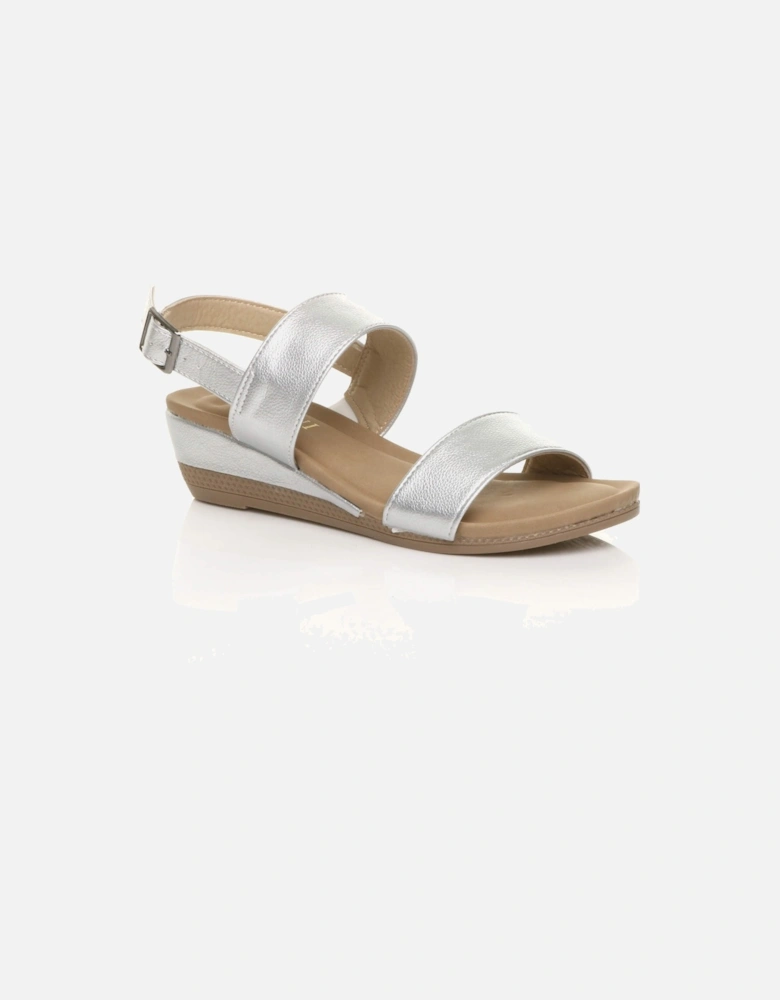 Low  Heel Strappy Slingback Faux Leather Wedges