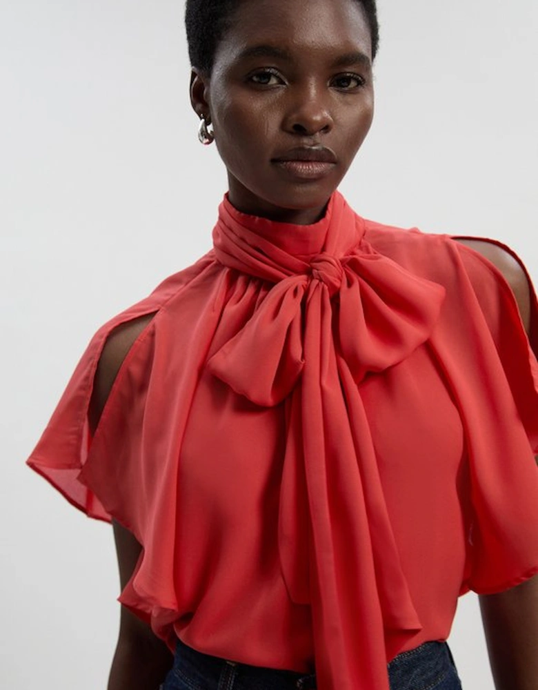 Pussy Bow Tie Woven Georgette Blouse