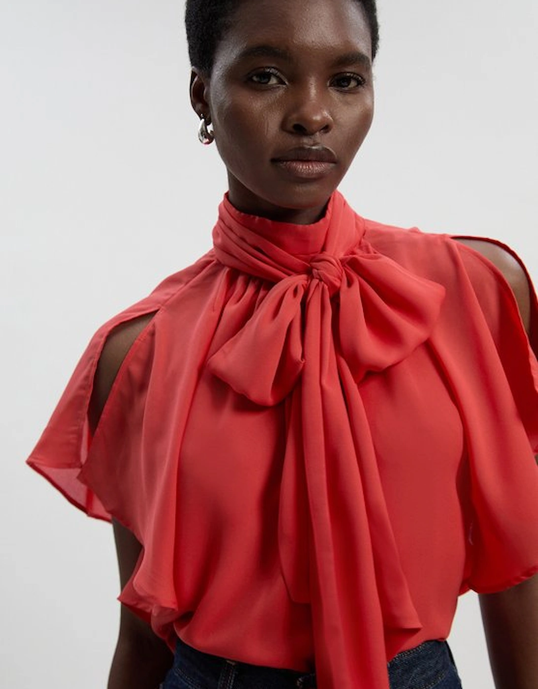 Pussy Bow Tie Woven Georgette Blouse