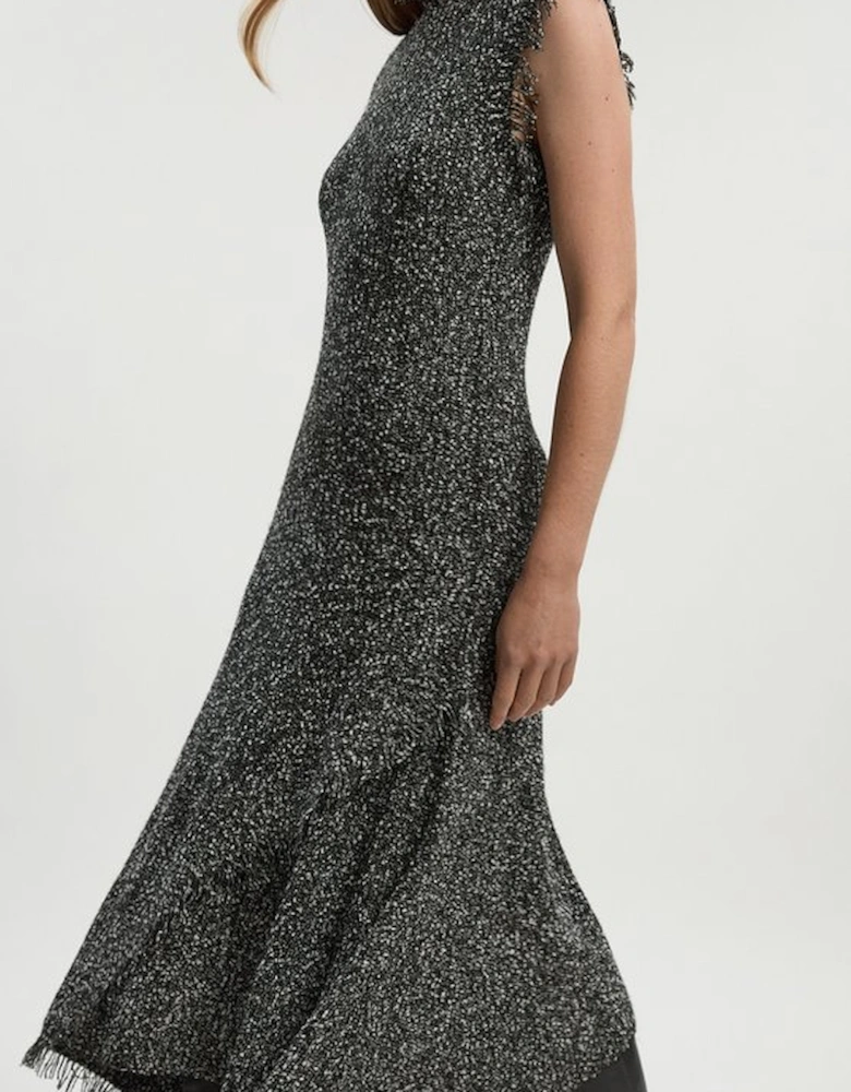Tweed Yarn Fringe Trim Knitted Dress