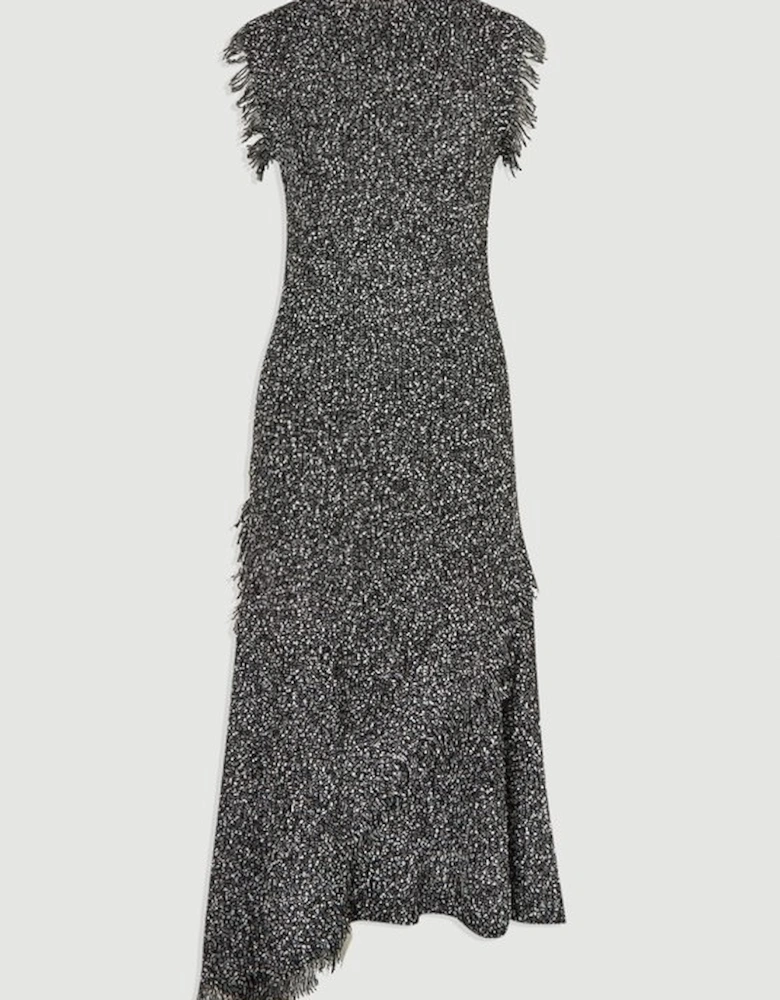 Tweed Yarn Fringe Trim Knitted Dress