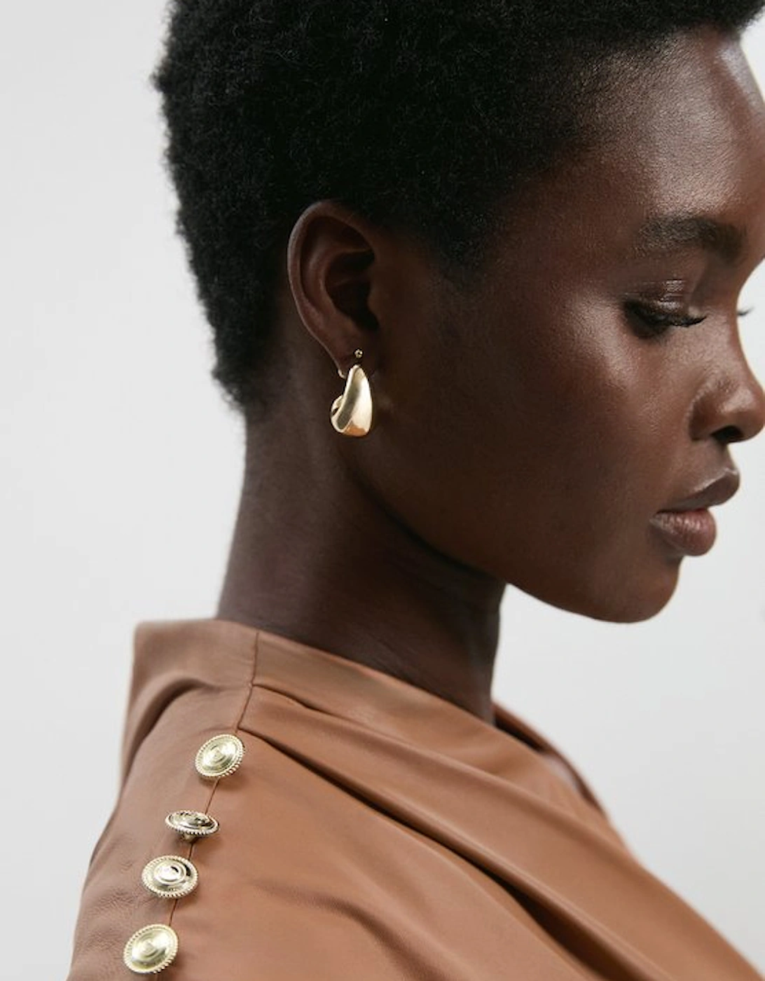 Leather Asymmetric Neck Full Skirt Midi Dress