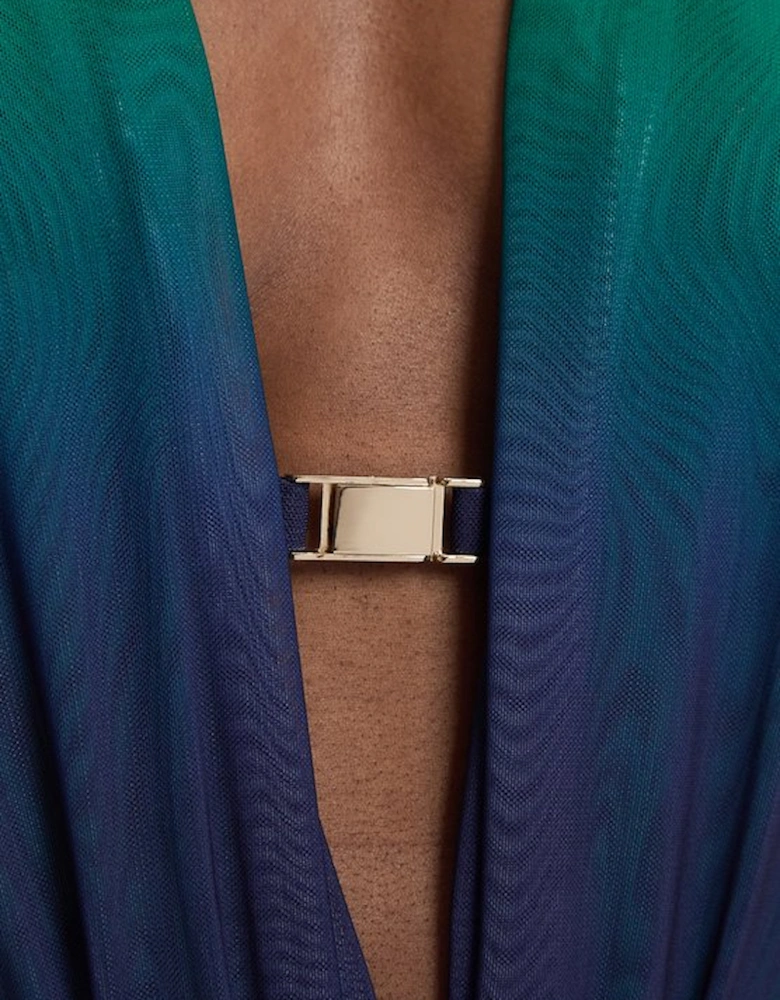 Halter Neck Trim Detail Plunge Ombre Mesh Bodysuit