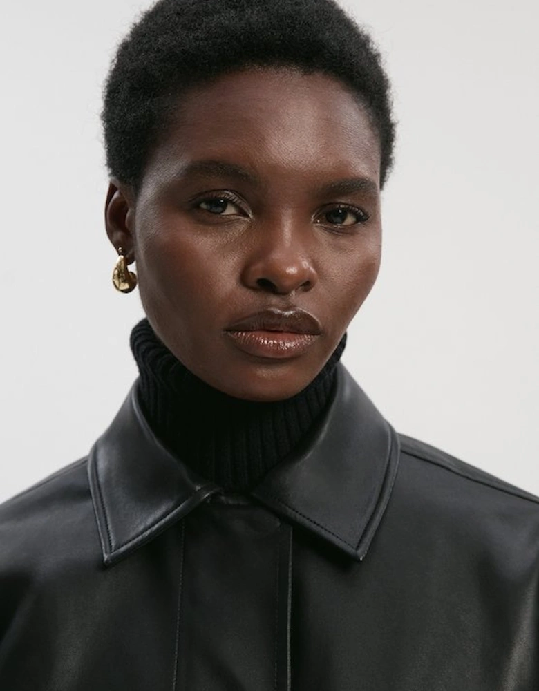 Faux Leather Tailored Bomber Jacket