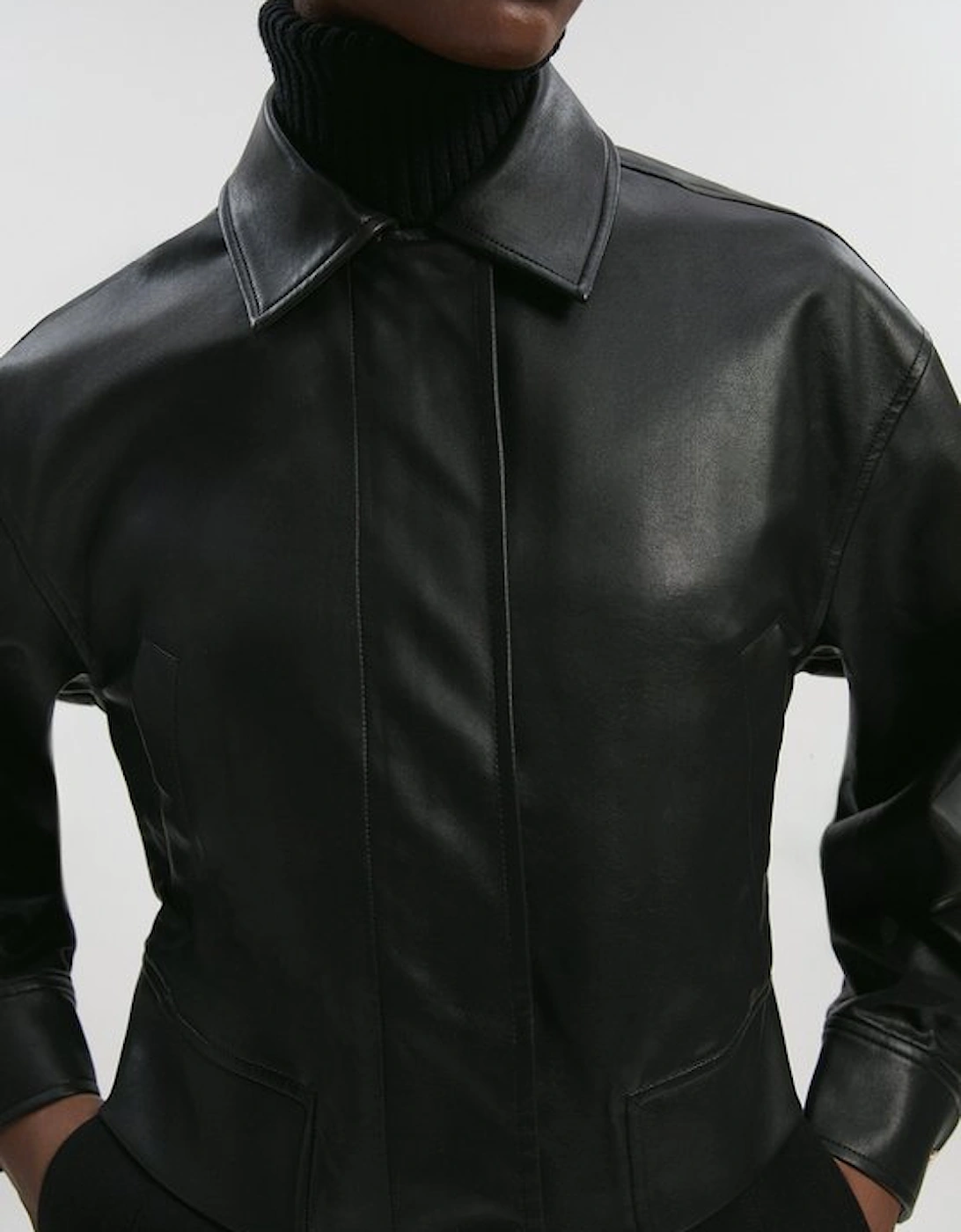 Faux Leather Tailored Bomber Jacket