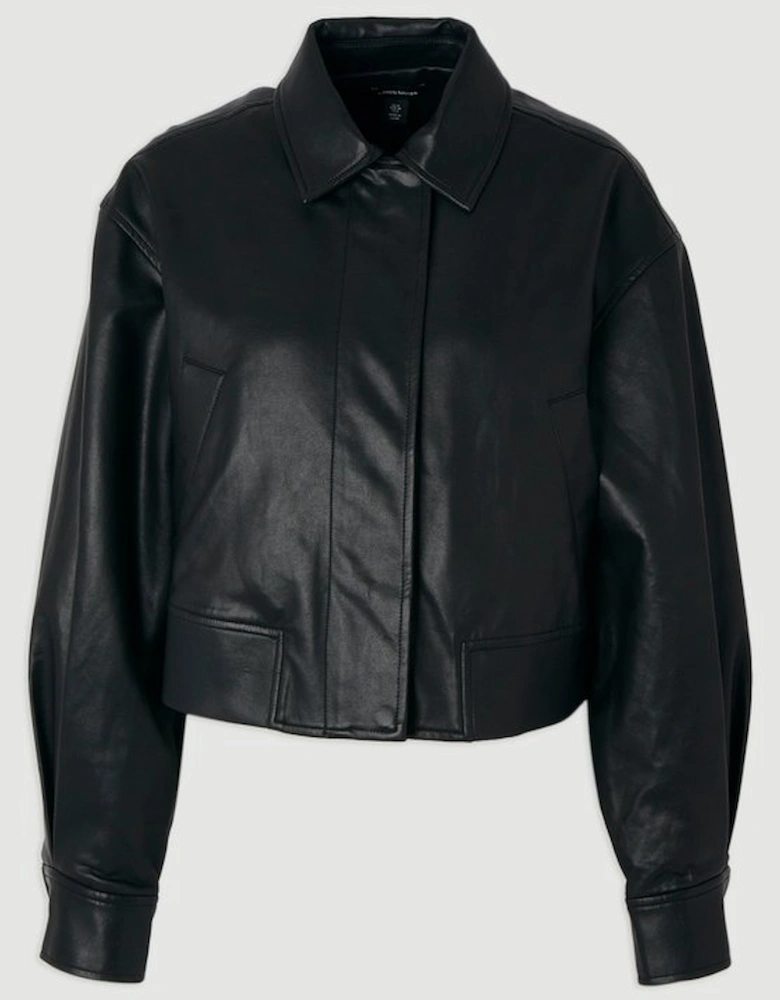Faux Leather Tailored Bomber Jacket