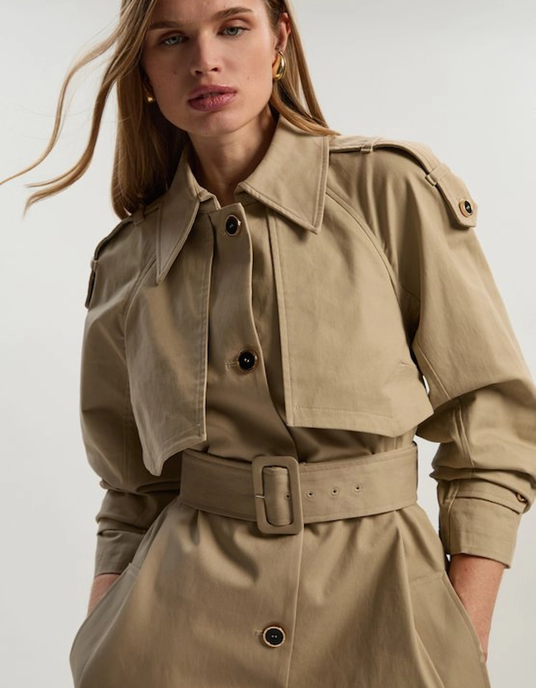 Petite Pleated Black Trench Coat