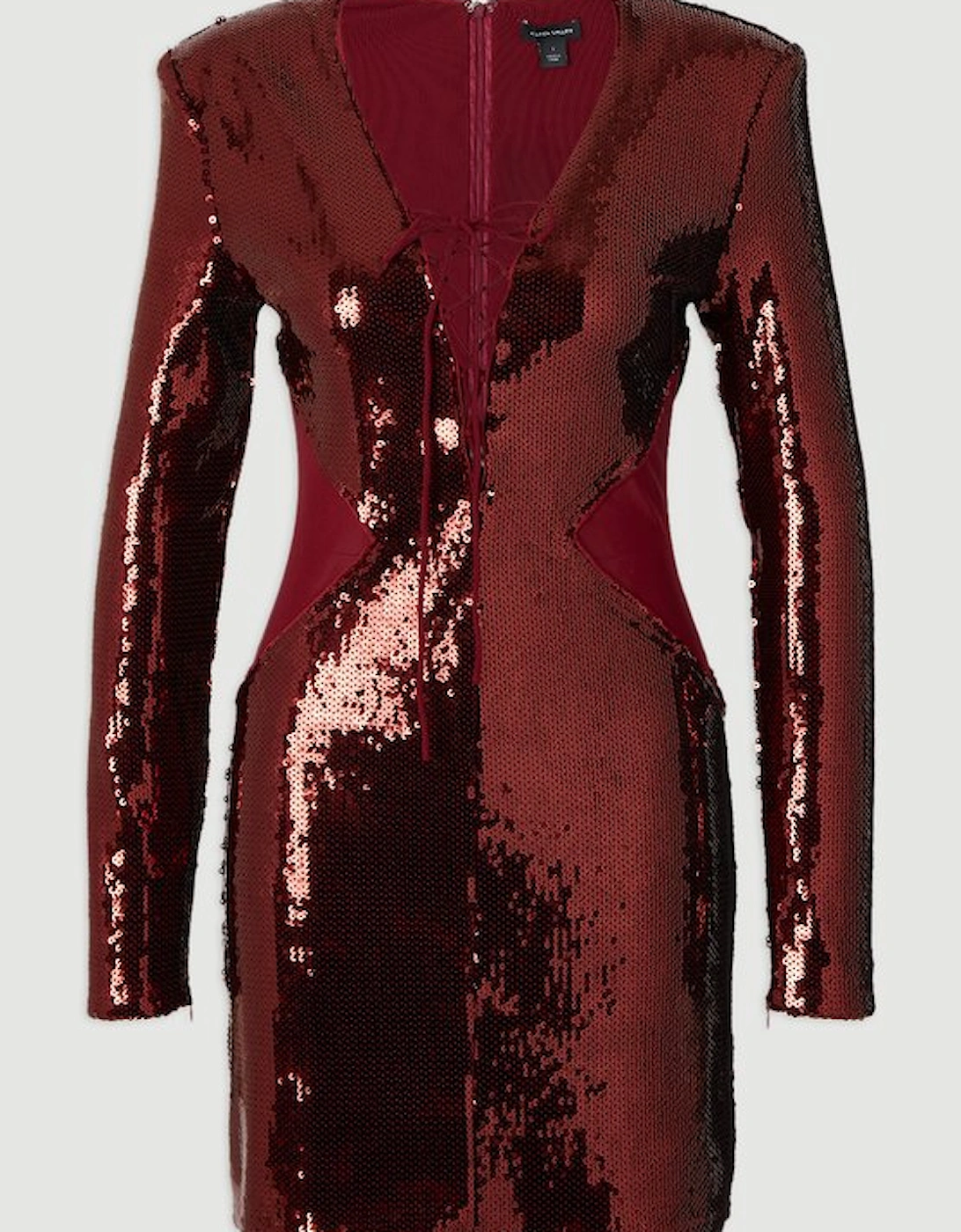 Sequin Power Mesh Lace Up Mini Dress