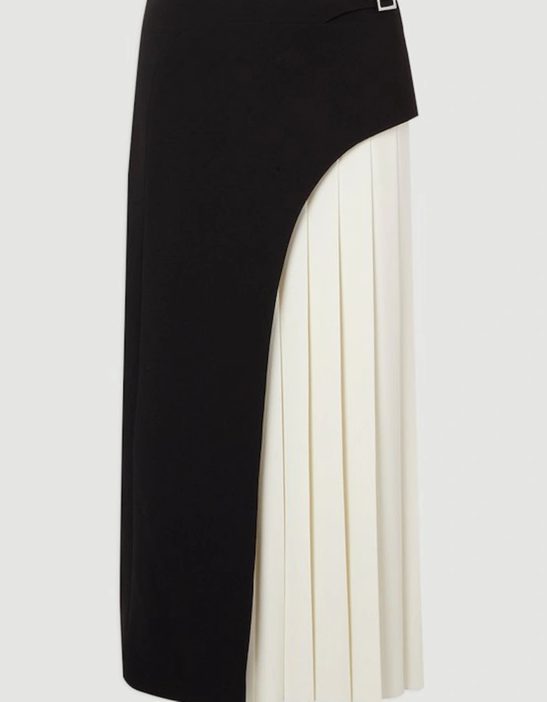 Tailored Buckle Detail Pleated Midi Skirt