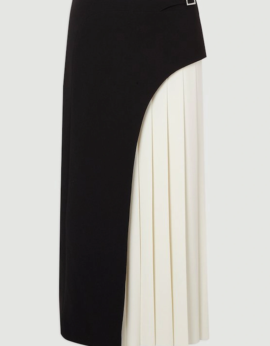 Tailored Buckle Detail Pleated Midi Skirt