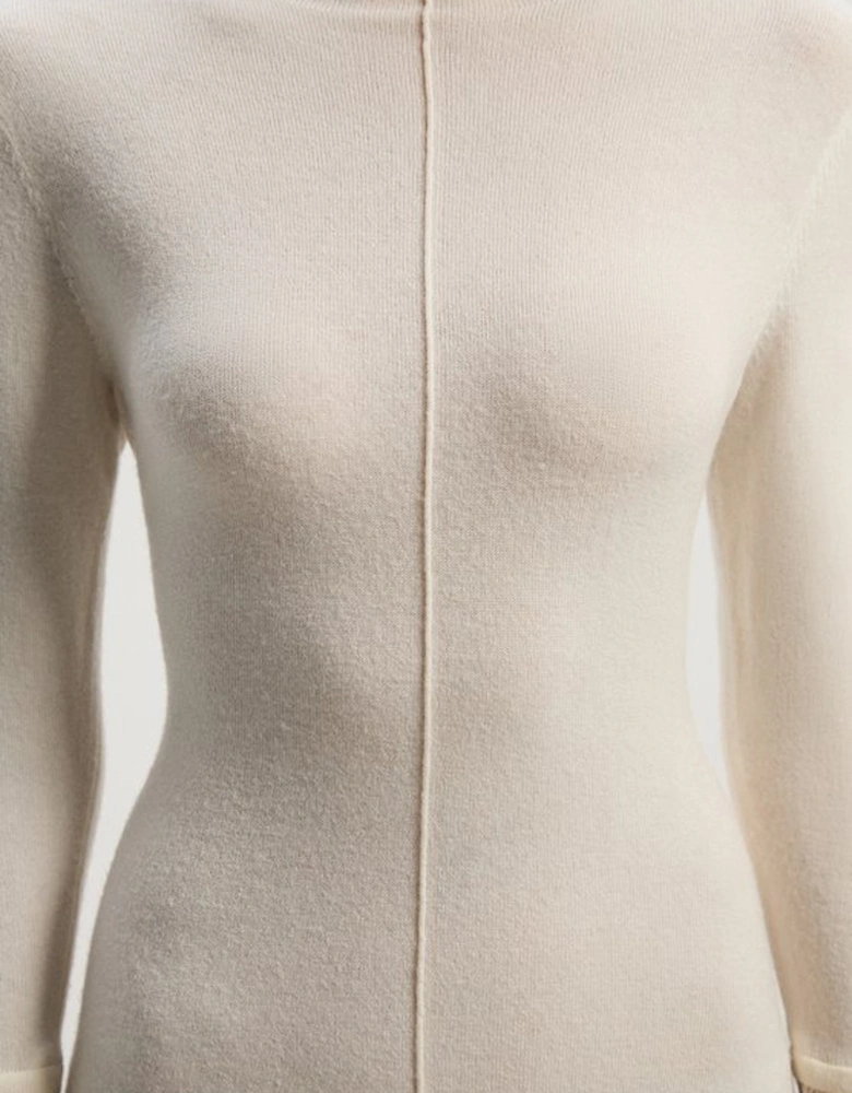 Petite Wool And Alpaca Blend Knit Pleated Silk Woven Cuffs Midi Dress