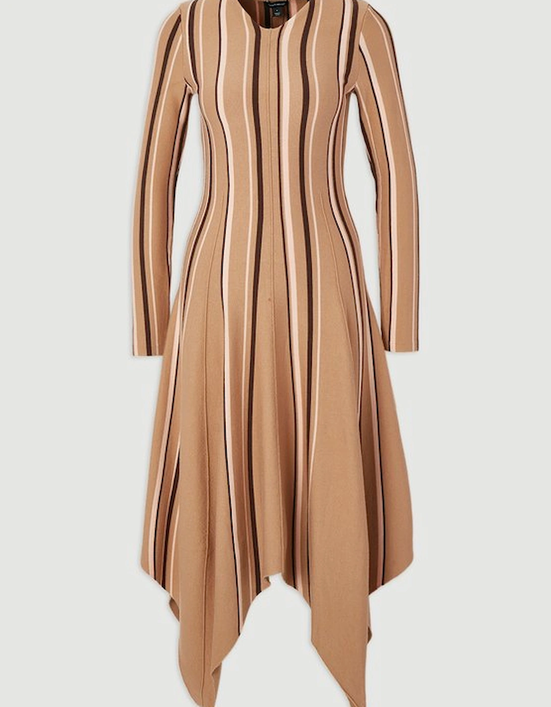 Stripe Viscose Blend Asymmetric Hem Knit Midi Dress